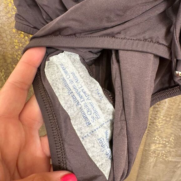 Badgley Mischka Dark Brown Beaded Tassel Surplice One Piece Swimsuit 8 - Picture 4 of 7